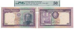 Portugal, 100 Escudos, 1961, REMAINDER. No serial (Pick 165r). Graded by PMG 50, About Unc