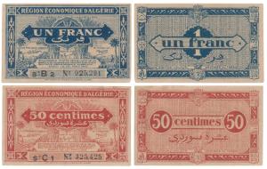 Algeria, 50 Centimes & 1 Franc, 1949, (Pick 97a,98a). Extremely Fine. (2)