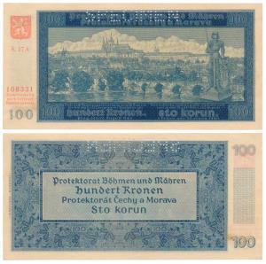 Bohemia & Moravia, 100 Korun Specimen, 1940, (Pick 7as). Uncirculated.