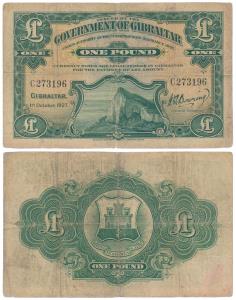 Gibraltar, 1 Pound, 1927 (Pick 12). Fine, Scarce.