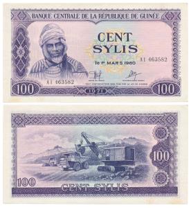 Guinee, 100 Sylis, 1960, (Pick 19), Uncirculated with light foxing.