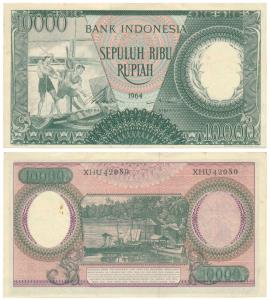 Indonesia, 10000 Rupiah, 1964, (Pick 101a), About Uncirculated with Minor Stains.
