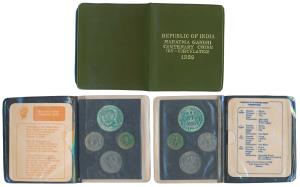 1969 Uncirculated Set, Gandhiji Birth Centennial, set of 4, 20 Paise to Rupees 10. In imma