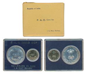 1971 Uncirculated Set, Food For All, set of 2, 20 Paise and Rupees 10. In immaculate condi