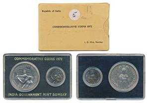 1972 Uncirculated Set, 25th Anniversary of Indian Independence, set of 2, 50 Paise and Rup