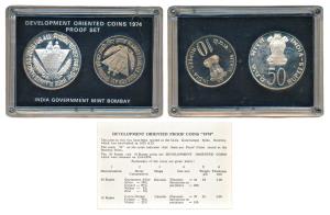 1974 Proof Set, Planned Families Food For All, set of 2, Rupees 10 and 50. In immaculate c