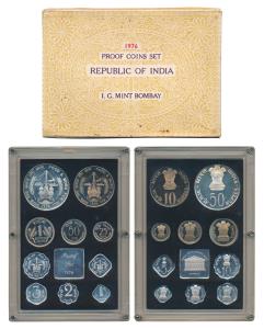 1976 Proof Set, Food and Work for All, set of 10, 1 Paisa to Rupees 50. In immaculate cond