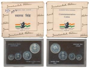 1989 Proof Set, Jawaharlal Nehru Centenary, set of 4, Rupee 1 to 100. In immaculate condit