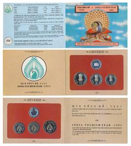 1991 Proof Set, India Tourism Year, set of 3, Rupee 1, 2 & 5. In immaculate condition, wit