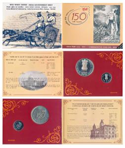 2004 Proof Set, 150 Years of India Post, set of 2, Rupee 1 and 100. In immaculate conditio