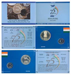 2007 Proof Set, Platinum Jubilee (75 years) of Indian Air Force, set of 2, Rupees 2 and 10
