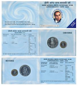 2009 Uncirculated Set, Homi Bhabha Birth Centenary, set of Rupees 10 and 100. In immaculat