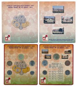 2011 Uncirculated Set, Indian Coinage new Series, set of 5, 50 Paise to 10 Rupees. In imma
