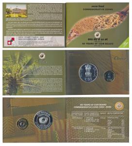2013 Uncirculated Set, 60 Years of Coir Board, set of 2, Rupees 60 and 10. In immaculate c