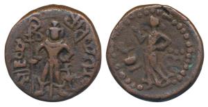 Yaudheyas (c. 200 BC), tribes of Punjab, Copper Karshapana, 11.07g, obv. Lord Kartikeya wi