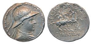 Indo-Greek, Baktria, Eukratides I (c. 171-145 BC), Silver Tetradrachm, 15.27g, obv. helmet