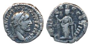 Roman Empire, Antoninus Pius (138-161 AD), Silver Denarius, 3.20g, obv. laureate bust of t