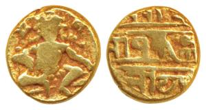 Vijaynagar Empire, Krishna Deva Raya (1509-1529 AD), Gold ½ Pagoda, 1.73g, obv. seated Bal