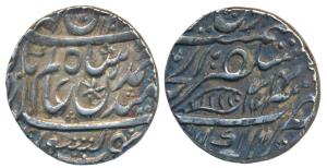 Akbarabad (Agra) Mint, Silver Rupee, 11.17g, in the name of Shah Alam II, AH 1207/34, fish