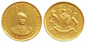 Govind Singh (1907-1948 AD), Gold Nazarana ½ Mohur, 5.89g, obv. portrait of the ruler faci