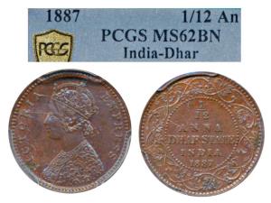 Anand Rao III (AH 1276-1316; 1860-1898 AD), Copper 1/12 Anna, Calcutta Mint, with the name