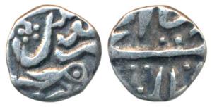 Ranjit Singh (AH 1263-1281; 1846-1864 AD), Silver ¼ Rupee, 1.27g, with the name of Queen V