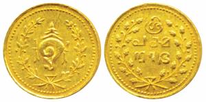 Tulabharam issue (1870-1931 AD), Gold ½ Pagoda, 1.28g, obv. conch shell within wreath, rev