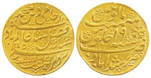 Murshidabad Mint, Gold Mohur, 12.35g, in the name of Shah Alam II, AH 1202/19, crescent ad