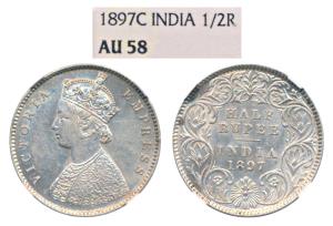 Victoria Empress, Silver ½ Rupee, 1897, Calcutta Mint, A / I / C incuse (Prid 280). Graded