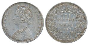 Victoria Empress, Silver Rupee, 1897, Bombay Mint, C2 / I / B incuse (Prid 183). Very Fine