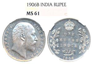 Edward VII, Silver Rupee, 1906, Bombay Mint (Prid 202). Very nice mint lustre, Graded by N