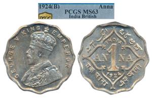George V, Cupro-Nickel Anna, 1924, Bombay Mint (Prid 952). Graded by PCGS MS63.