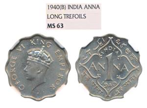 George VI, Cupro-Nickel Anna, 1940, Bombay Mint, 2nd head, dot (Prid 974). Graded by NGC M
