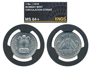 Cupro Nickel Rupee, 1970, Bombay Mint (KM 75.2). Graded by NGS India MS64+, Rare.