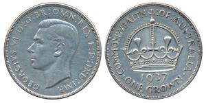 Australia, George VI, Silver Crown, 28.18g, 1937, coronation issue (KM 34). Extremely Fine