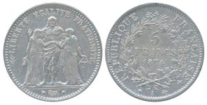 France, Third Republic, Silver 5 Francs, 24.97g, obv. Hercules standing facing between Lib