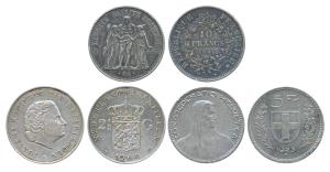 France, Third Republic, Silver 10 Francs, obv. Hercules standing facing between Liberty an