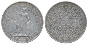 Great Britain, Silver Trade Dollar, Bombay Mint, B incuse at the top of the middle prong i