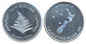 New Zealand, Silver Ounce, 33.26g, the silver Fern is a symbol of New Zealand's national i