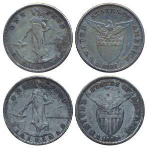 Philippines, Silver Peso, 19.32g & 19.85g, 1907, U.S. Administration (KM 172). Fine and Ve