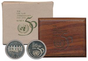 South Korea, Copper-Nickel 1000 Won, 1995, 50th anniversary of the founding of the United 
