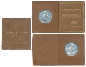 Turks & Caicos Islands, Elizabeth II, Silver 20 Crowns, 38.7g, 1976, rev. illustrates all 