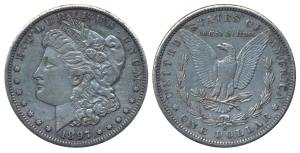 United States of America, Silver Morgan Dollar, 26.57g, 1897 (KM 110). Very Fine+.