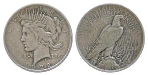 United States of America, Silver Peace Dollar, 26.41g, 1922 (KM 150). Very Fine.