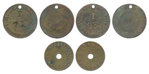 Tea Garden Token, Copper, 9.3g and 4.03g, obv. Lungla (Sylhet) Tea Co. Ltd., rev. Lungla D