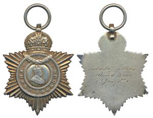 Indian Title Badge, George V, Silver, Khan Bahadur, obv. crowned profile bust of George V 