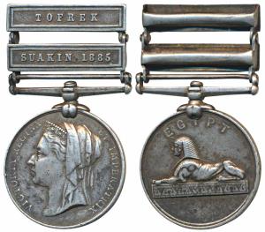Egypt Medal 1882-89, Silver, 2 bars, Tofrek bar & Suakin 1885 bar, obv. a veiled profile o