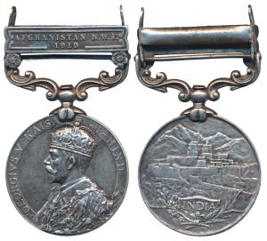 India General Service Medal, George V, Silver, 43g, Afghanistan North West Frontier 1919, 