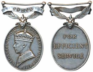 Efficiency Medal, George VI, Silver, India written on a foliated bar, rev. For Efficient S
