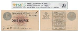 George V, Rupee 1, 1st issue, 1917, signed A. C. McWatters watermark variety A that is sta